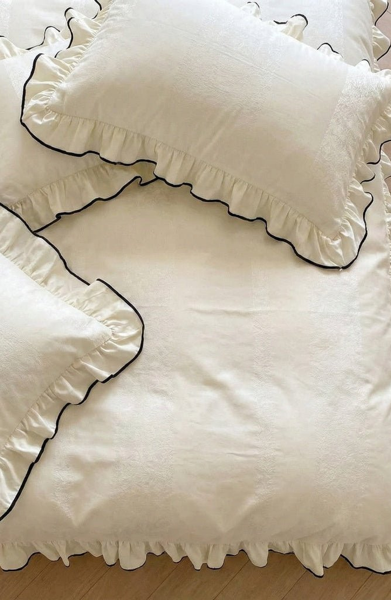 Ever Lasting Silky Ruffle Bedding Set, Alternate, color, Ivory White, Fitted