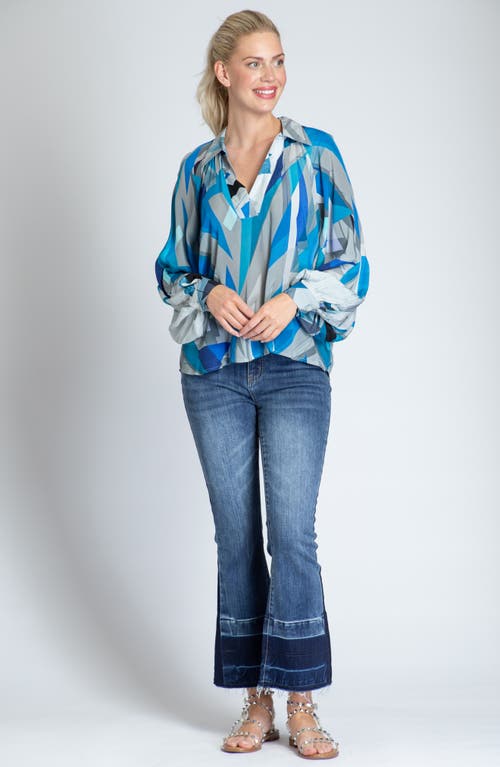 Apny Half Placket Top In Blue Multi