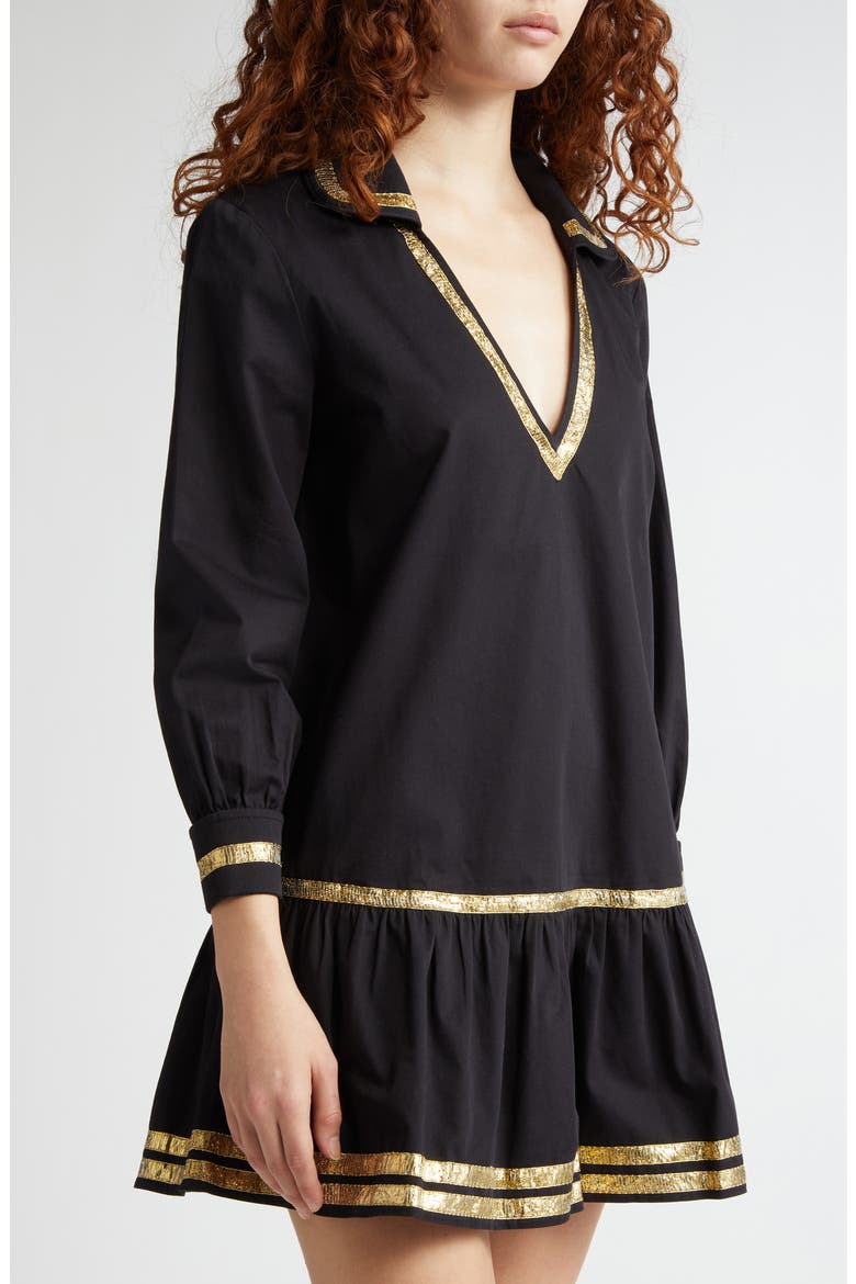 Tinsel Tape Cotton Minidress, Alternate, color, BLACK
