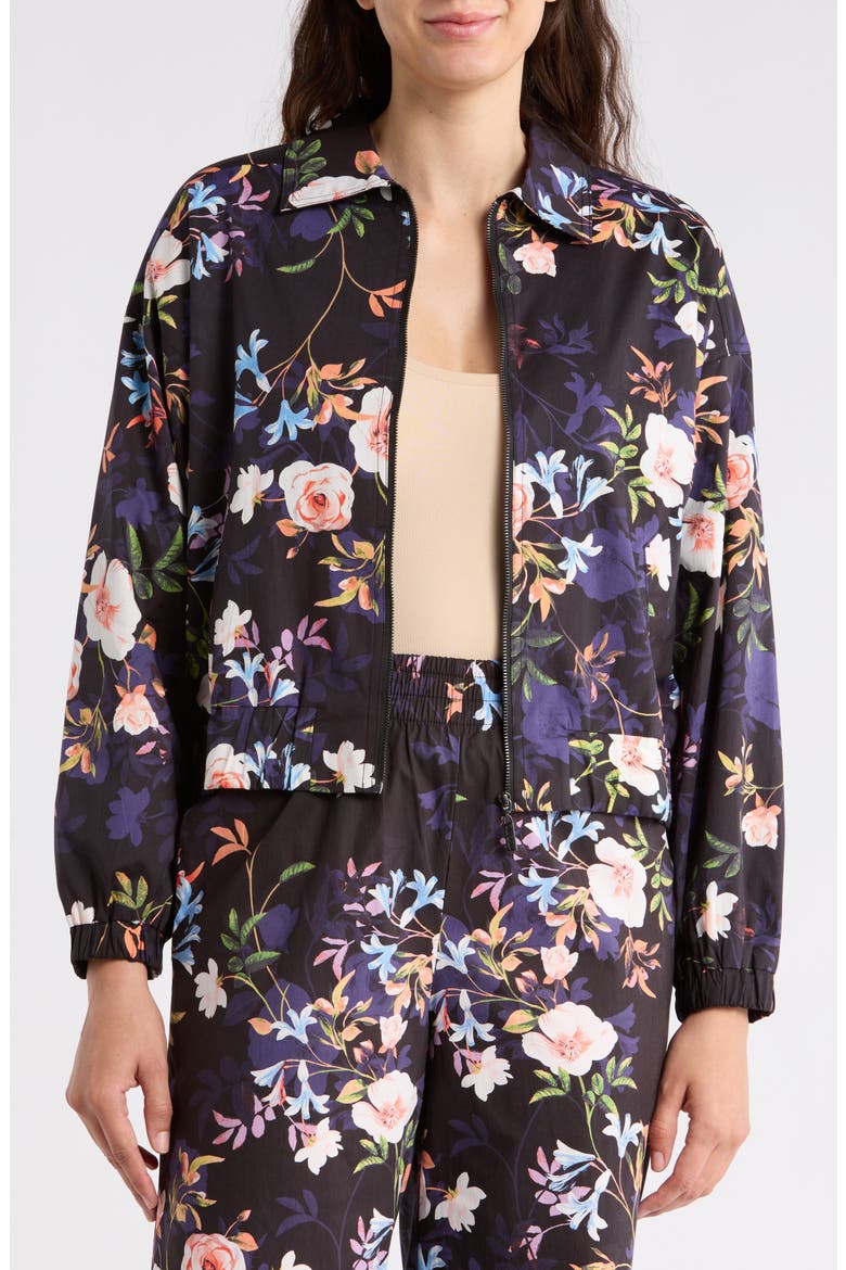 Adley Floral Stretch Cotton Poplin Jacket, Main, color, SPRING BLACK PRINT