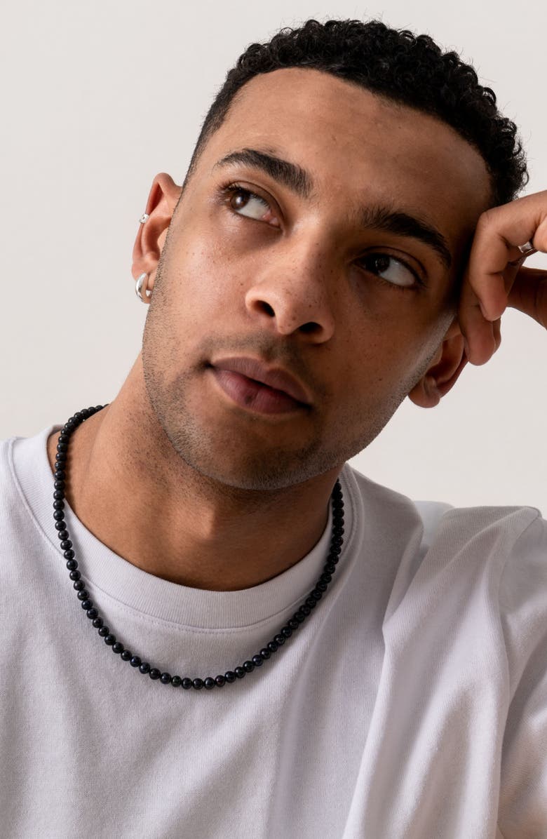 Dower & Hall Men's Black Freshwater Pearl Necklace, Alternate, color, Sterling Silver