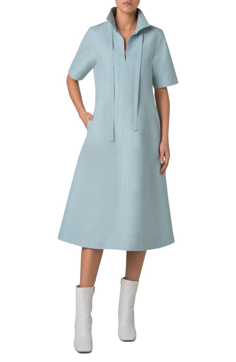 Akris Short Sleeve Poplin Dress & Tie Set, Main, color, 