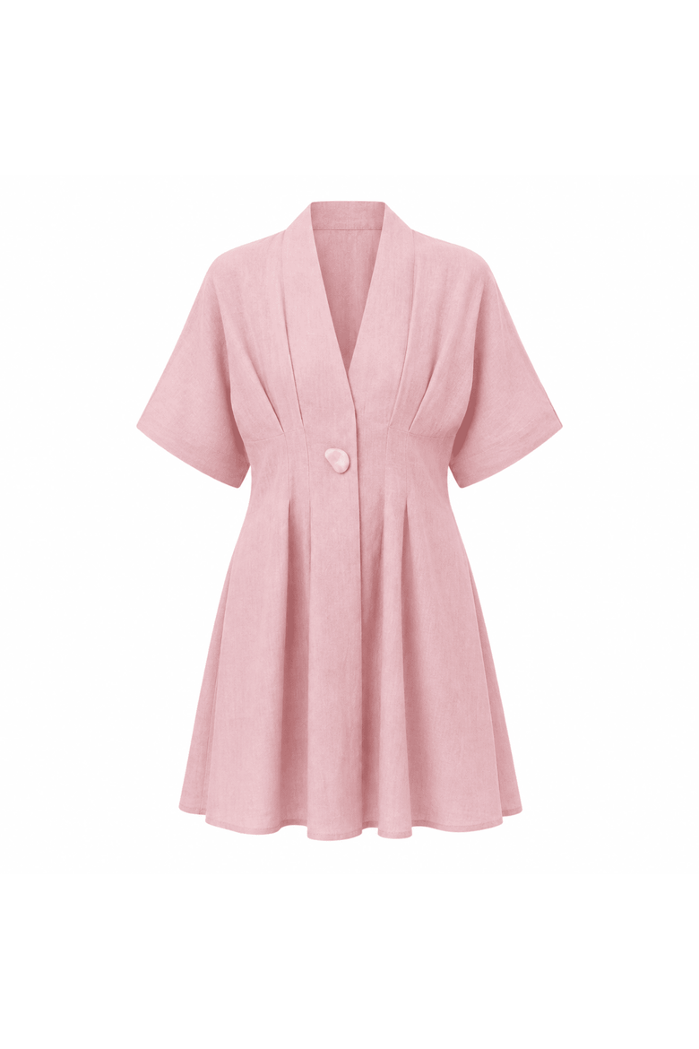 Alita V Neck Short Sleeve Linen Mini Dress, Alternate, color, Pink
