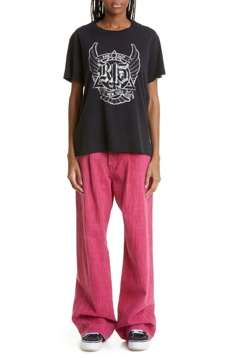 R13 Damon Pleated Wide Leg Jeans, Alternate, color, 