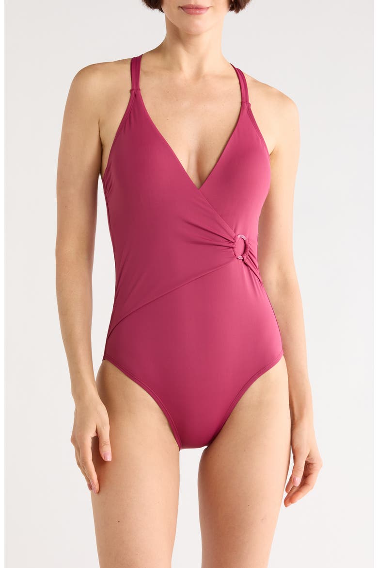 Gina Surplice Underwire One-Piece Swimsuit, Main, color, MULBERRY