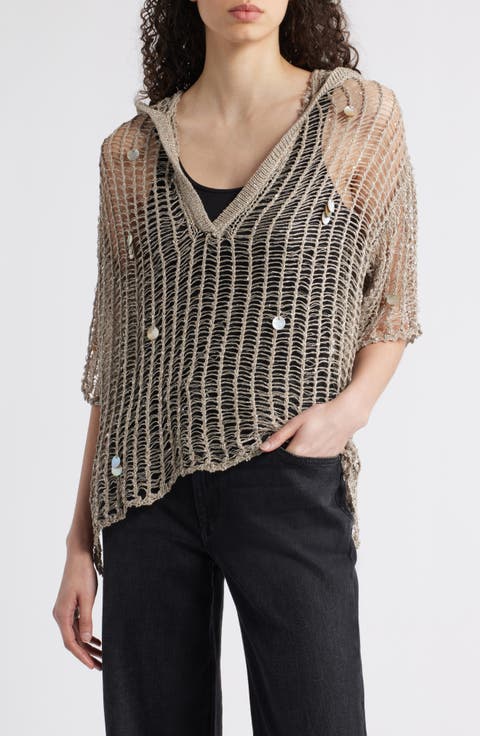 Aaliyah Sequin Open Stitch Hooded Sweater