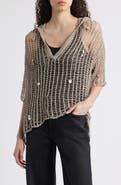 NIKKI LUND Aaliyah Sequin Open Stitch Hooded Sweater