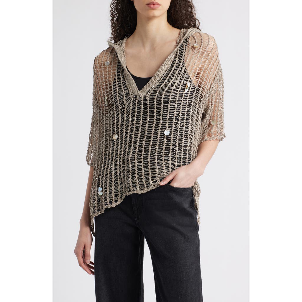 NIKKI LUND Aaliyah Sequin Open Stitch Hooded Sweater in Gray  product