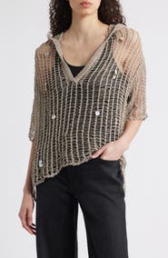 NIKKI LUND Aaliyah Sequin Open Stitch Hooded Sweater