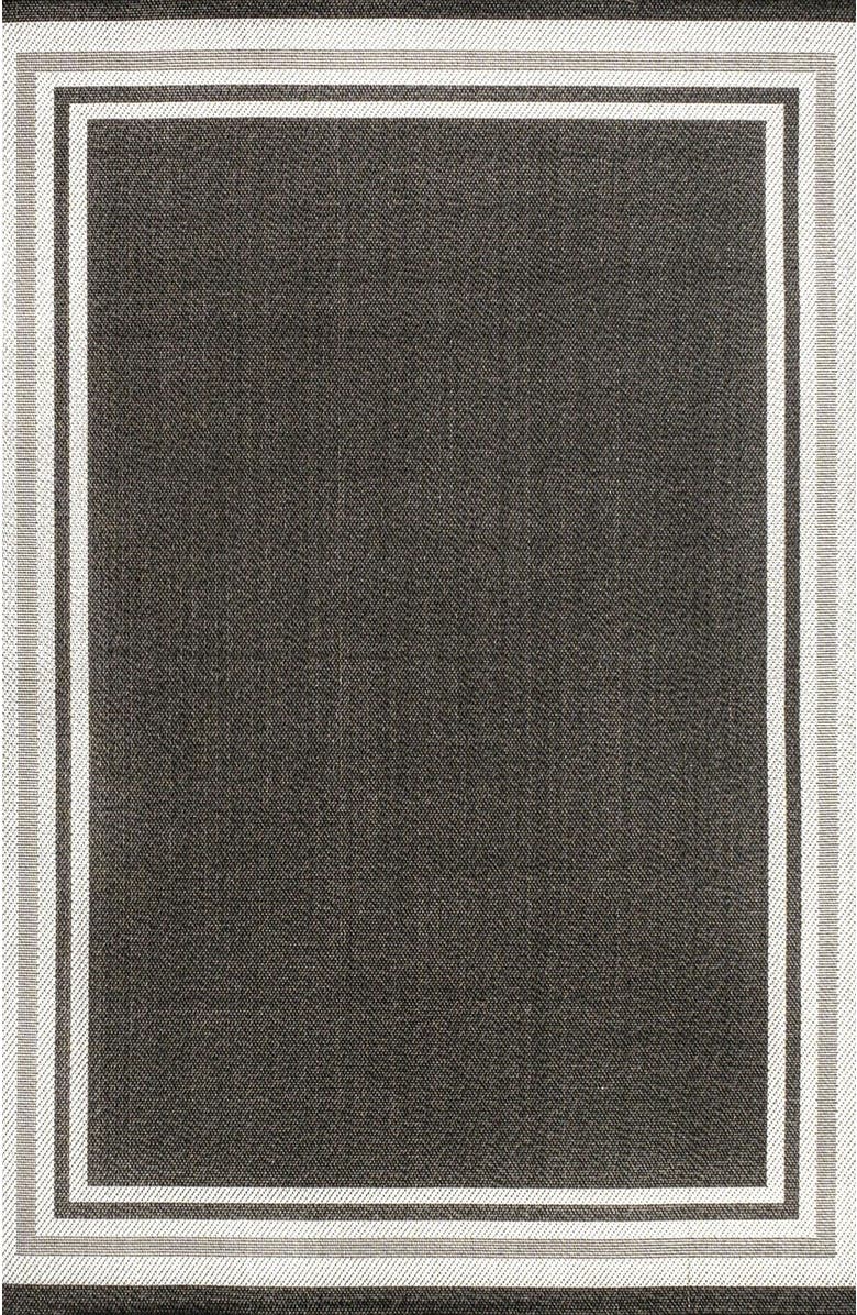 JONATHAN Y James Modern Border Stripe Indoor/Outdoor Area Rug, Main, color, Black/Cream