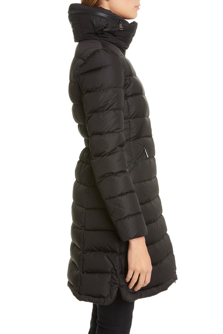 Flammette Water Repellent Long Hooded Down Coat, Alternate, color, BLACK