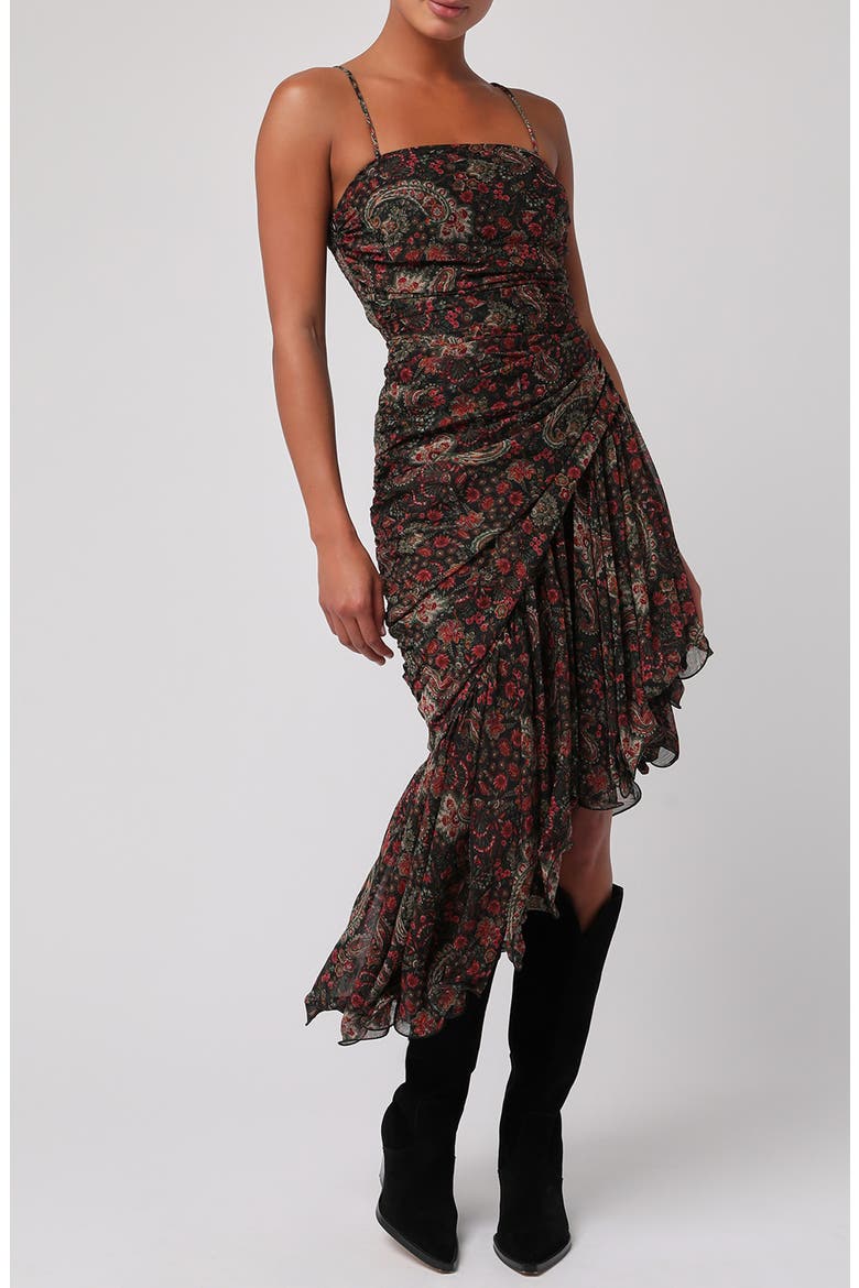 Ashton Paisley Asymmetric Dress, Main, color, BMU BMU