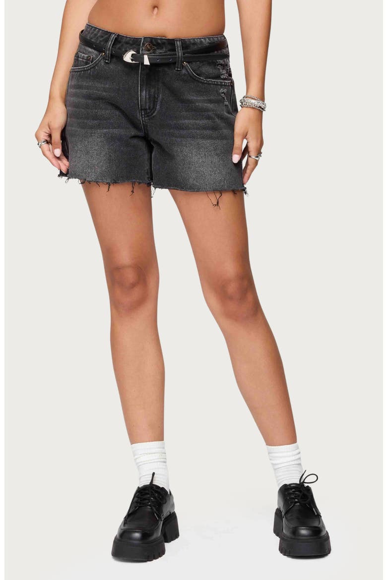 Scottie Raw Hem Low Rise Denim Shorts, Alternate, color, BLACK