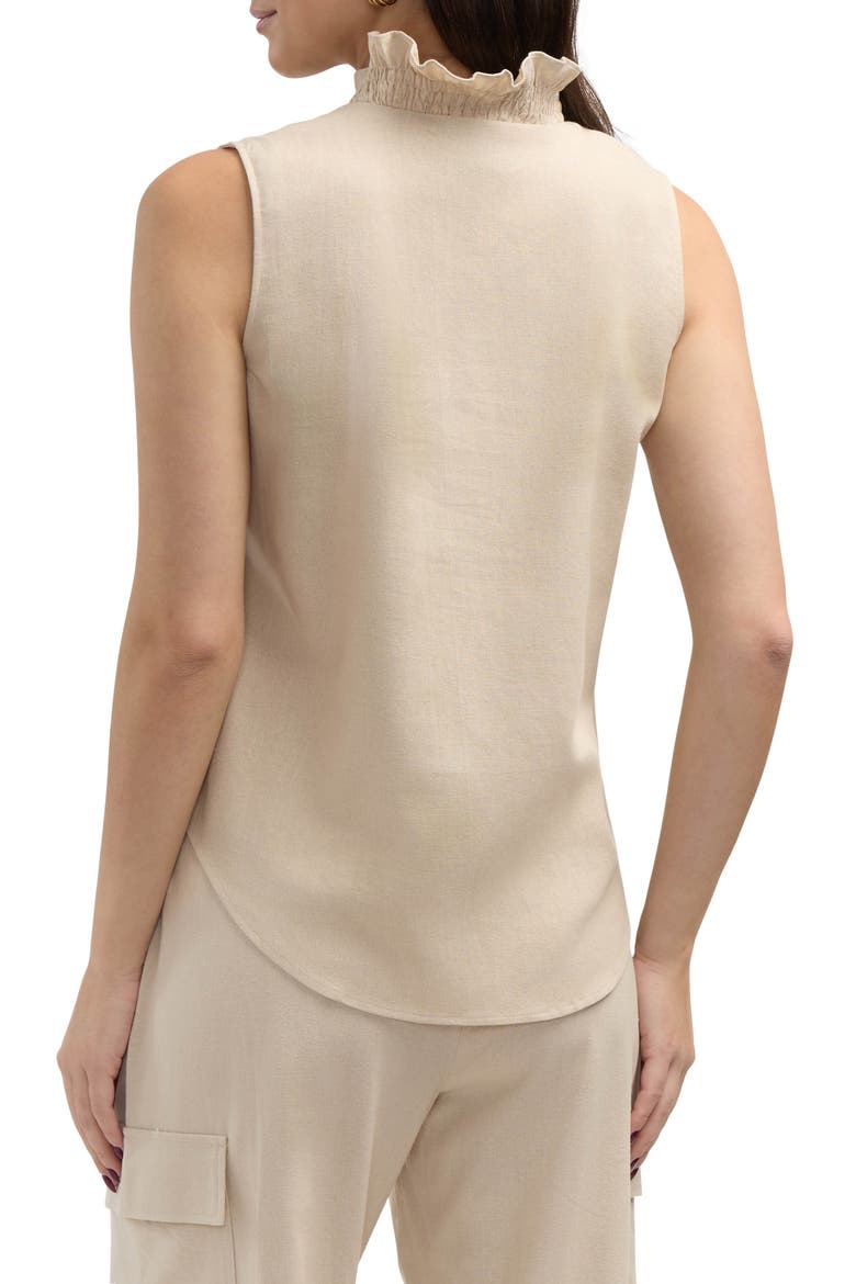 Ruffle Sleeveless Button-Up Shirt, Alternate, color, LINEN