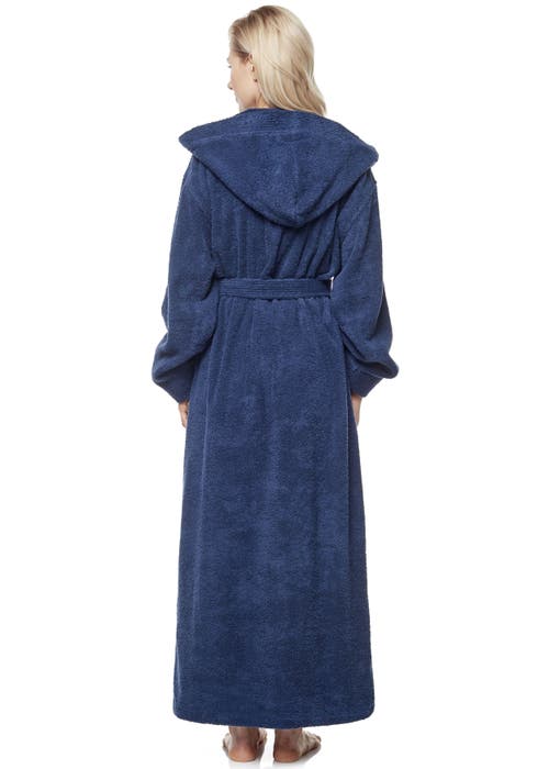 Arus Cotton Full Length Hooded Bathrobe In Blue