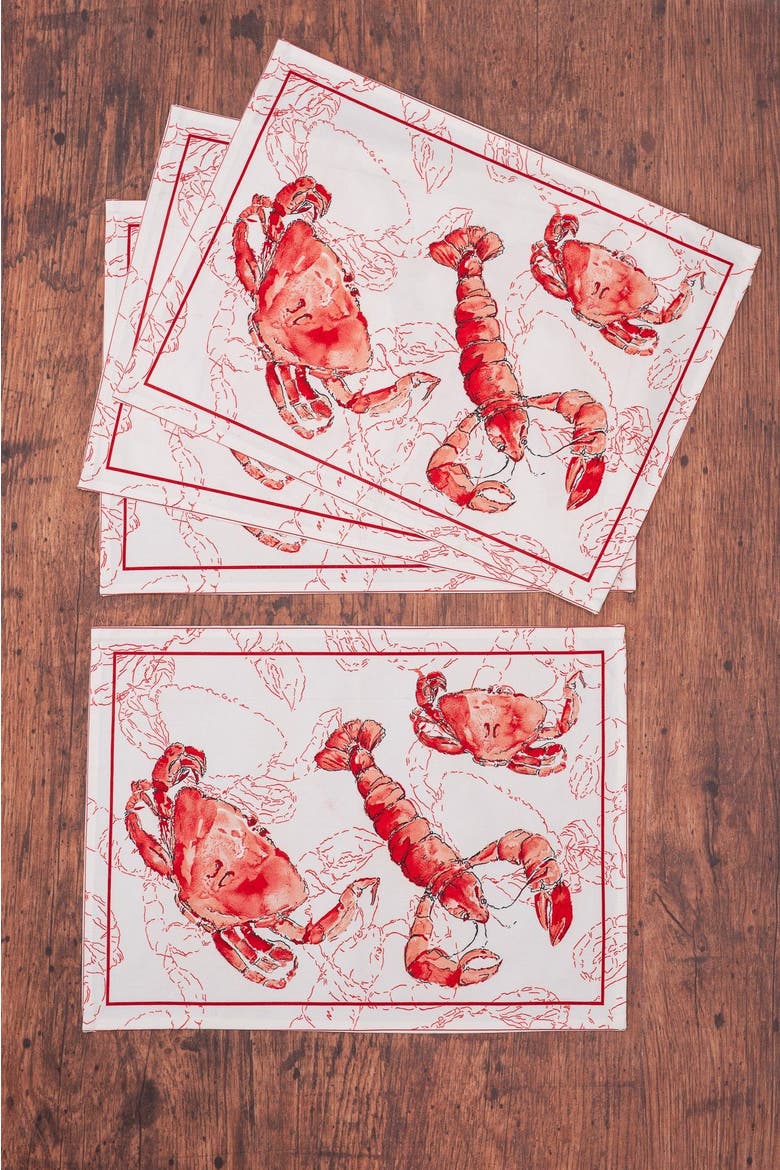 Feeling Crabby Canvas Placemats, Set of 4, Alternate, color, White