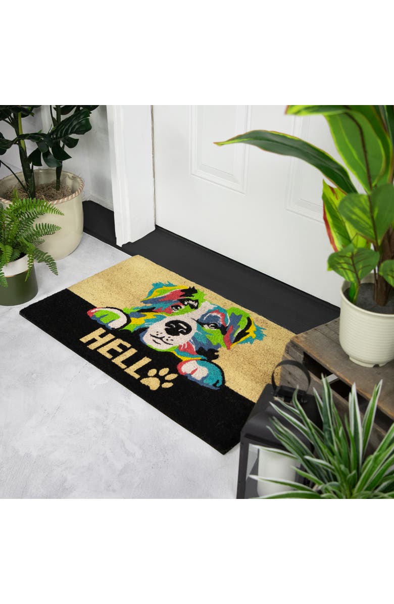Northlight Ivory and Black "Hello" Multicolor Dog Outdoor Coir Doormat 18" x 30", Alternate, color, Multi