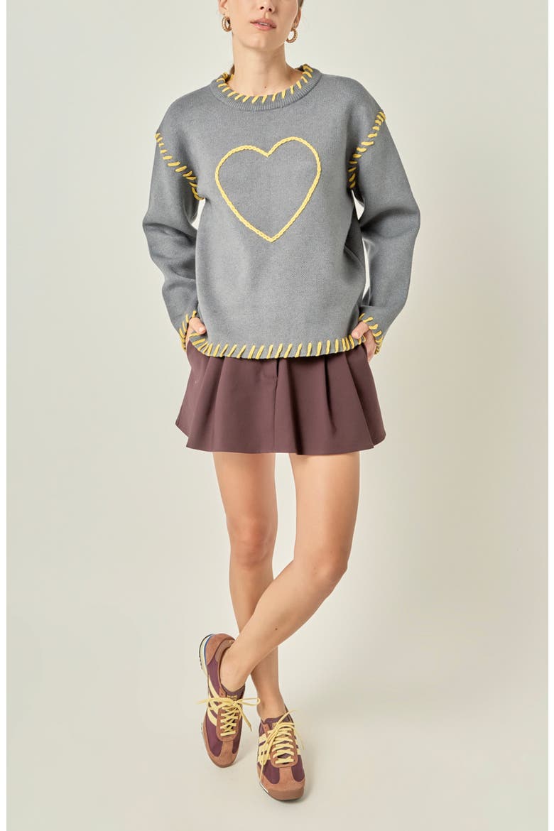 Heart Whipstitch Sweater, Alternate, color, GREY/ YELLOW
