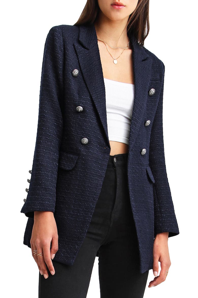 Princess Polly Textured Weave Blazer, Main, color, NAVY