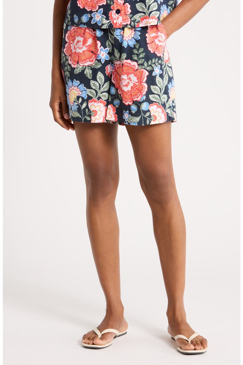 Floral Drawstring Shorts, Main, color, NAVY SUMMER BLOOM