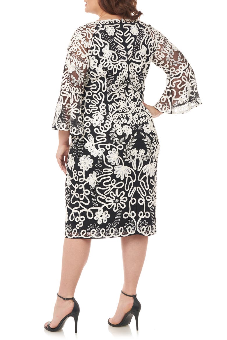 Bell Sleeve Mesh Shift Dress, Alternate, color, IVORY BLACK