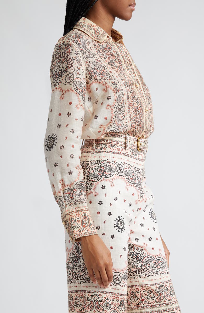 Zimmermann Matchmaker Bandana Print Tie Neck Linen & Silk Button-Up Shirt, Alternate, color, 