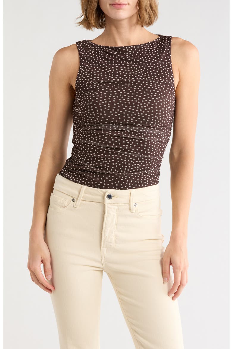 Zola Boat Neck Sleeveless Mesh Top, Main, color, COCOA DITSY DOTS