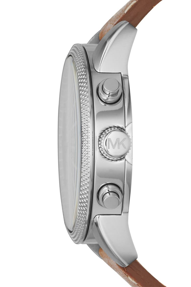 Michael Kors 'Scout' Chronograph Leather Strap Watch, 43mm, Alternate, color, LUGGAGE/ SILVER