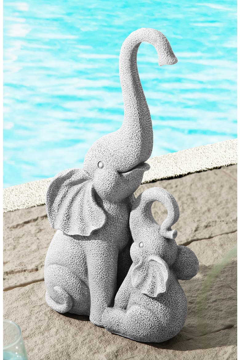18.25"H Resin Mother and Baby Elephant Statue, Alternate, color, Grey