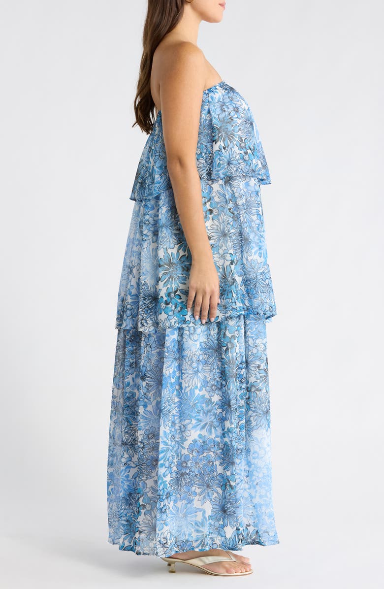 SUGARLIPS Tierra Floral Briary Strapless Dress, Alternate, color, Blues