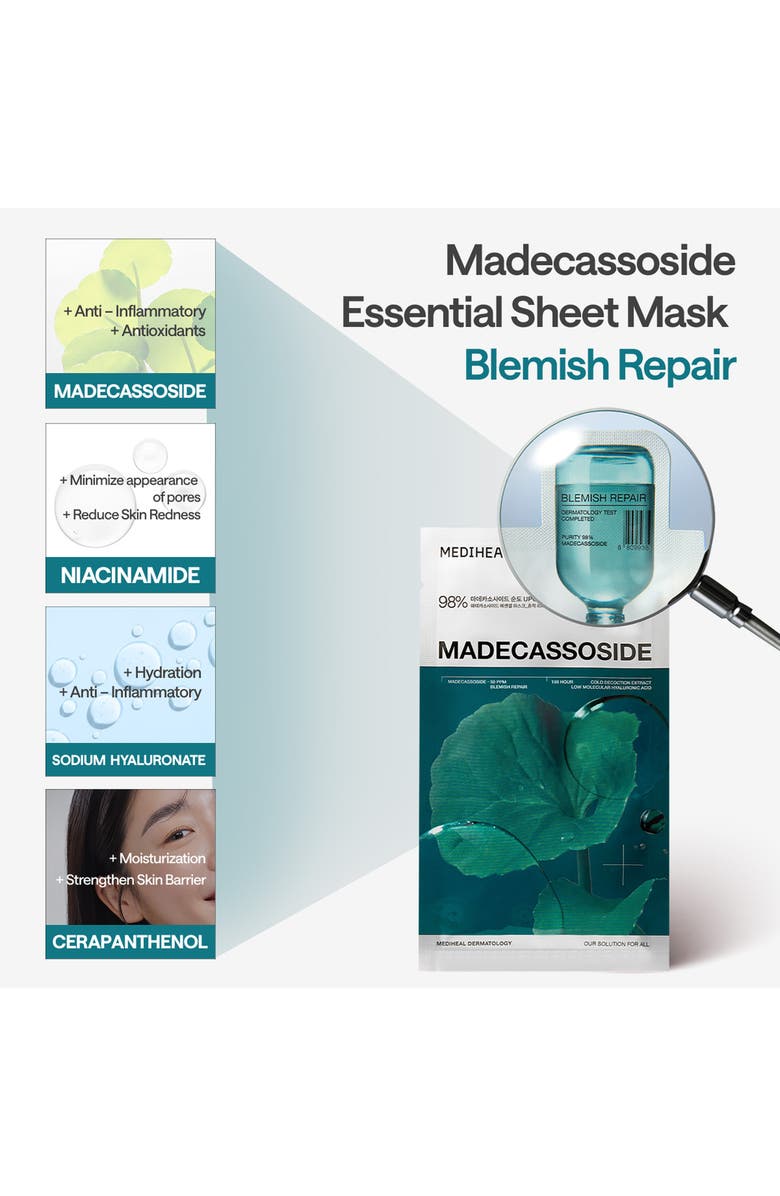 MEDIHEAL <p>4-Pack Madeca Essential Masks</p>, Alternate, color, Turquoise/ Aqua
