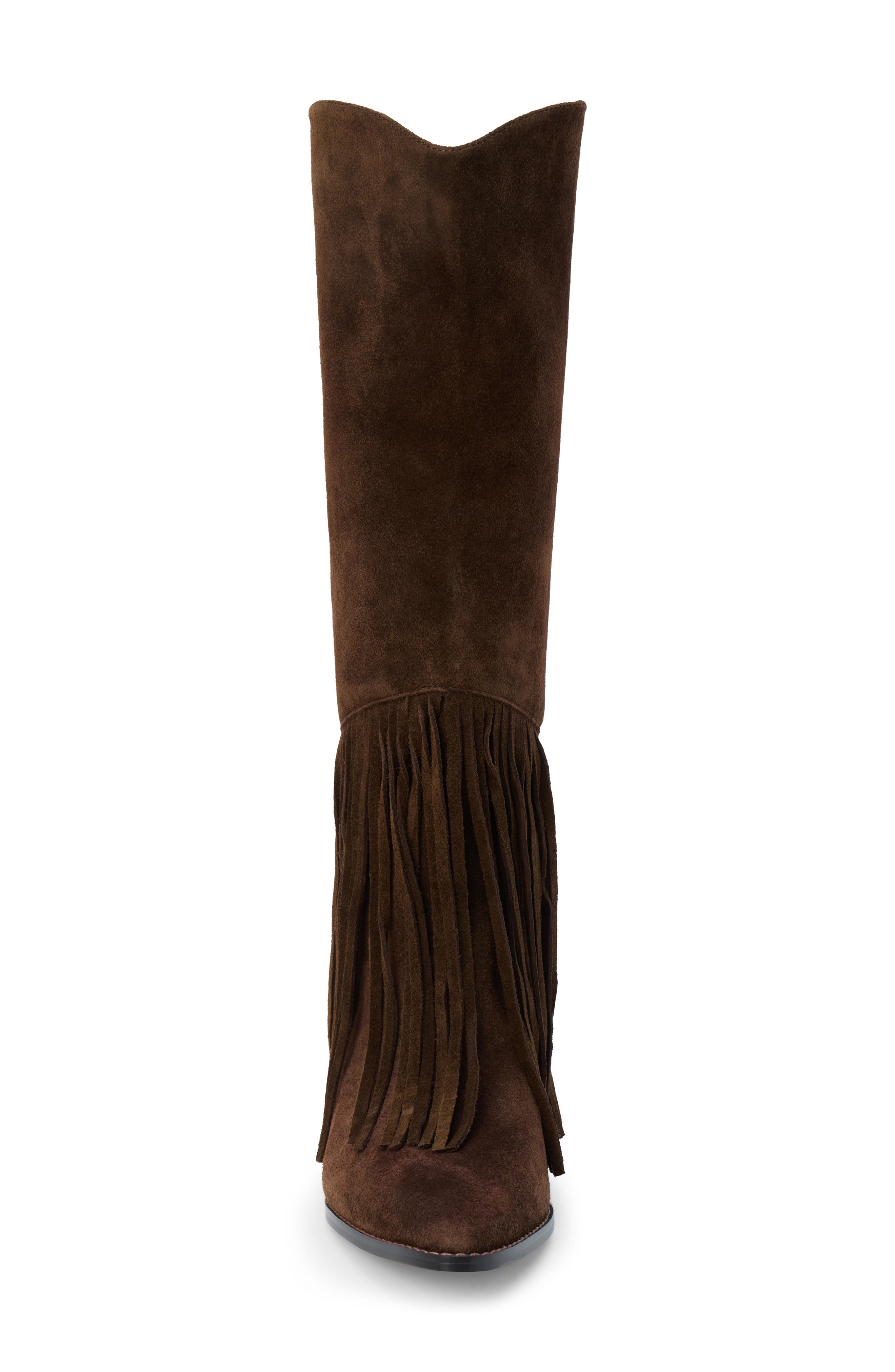 Tatum Fringe Pointed Toe Knee High Boot, Alternate, color, CHOCOLATE