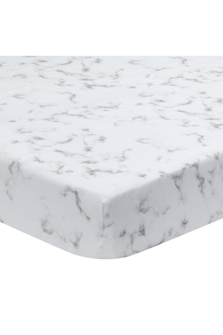 Signature Marble Organic Cotton Fitted Crib Sheet, Main, color, Gray