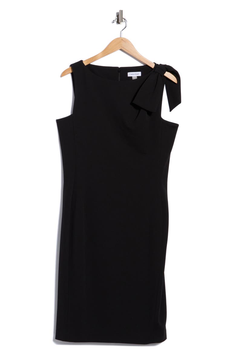 Tie Neck Shift Dress, Main, color, BLACK