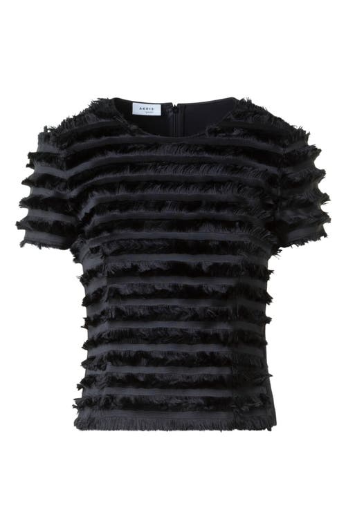 Akris Punto Striped Fringe Short-sleeve Fitted Top In Black