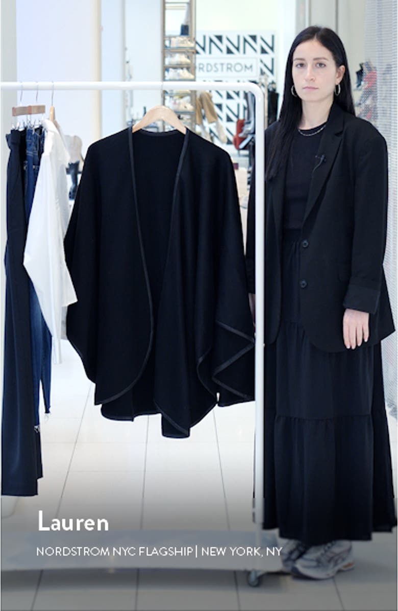 Leather Trim Reversible Cashmere Cape, sales video thumbnail