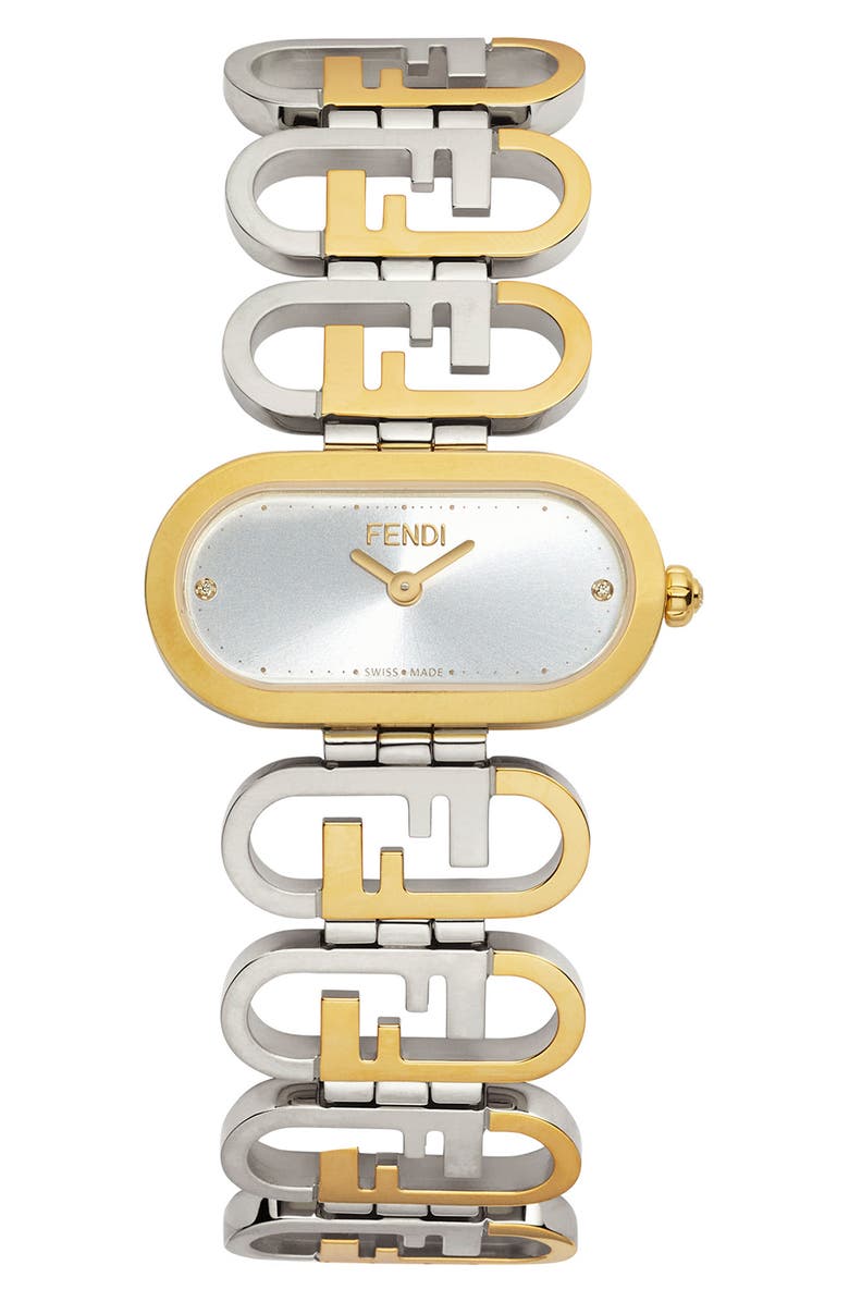 Fendi O'Lock Diamond Two-Tone Bracelet Watch, 28.3mm x 14.8mm, Main, color,
