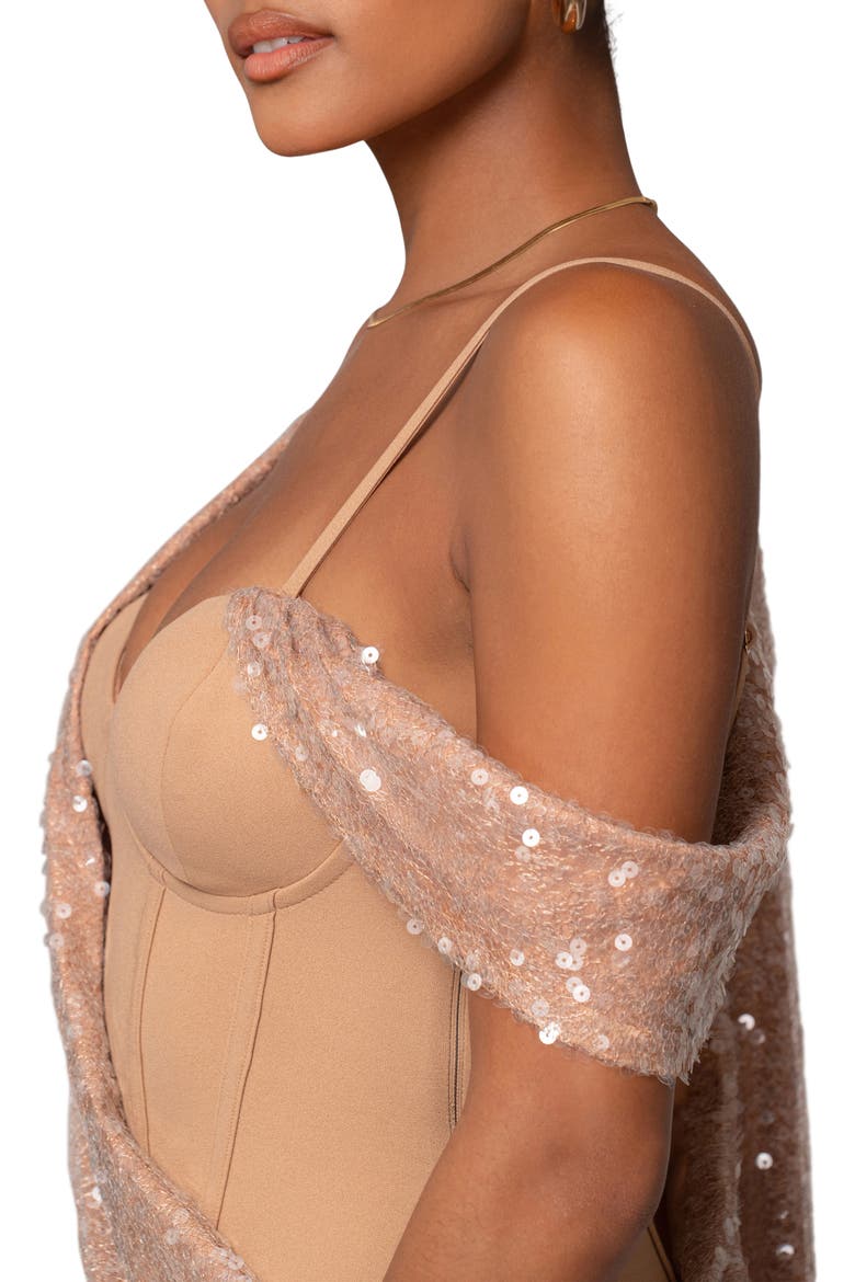 Amani Sequin Drape Sleeveless Gown, Alternate, color, BEIGE