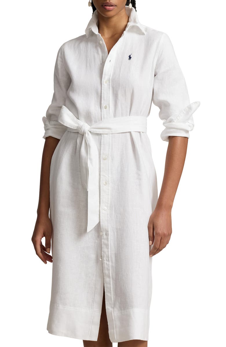 Polo Ralph Lauren Belted Long Sleeve Linen Shirtdress, Alternate, color, 