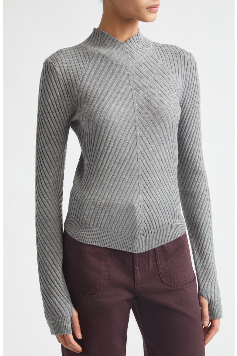 Merino Wool Rib Sweater, Alternate, color, GREY MARL