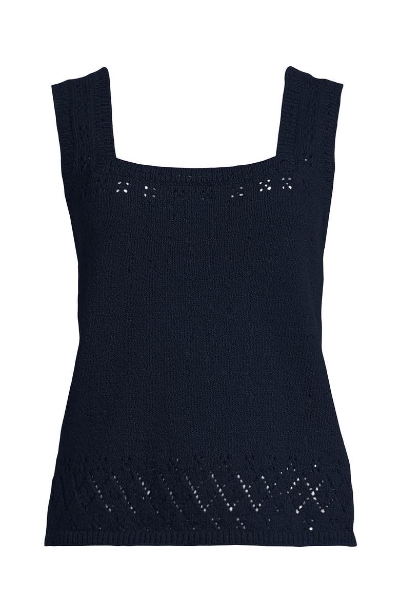 Lands' End Pointelle Square Neck Tank Sweater, Alternate, color, Radiant Navy