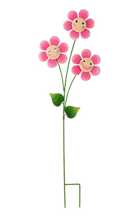 36"H Garden Metal Triple Happy Face Flower Yardstake or Wall Decor