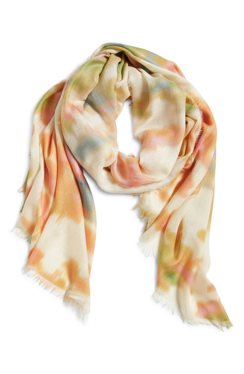 Nordstrom Cashmere & Silk Eyelash Fringe Scarf, Alternate, color, Tan Multi Floating Pigment