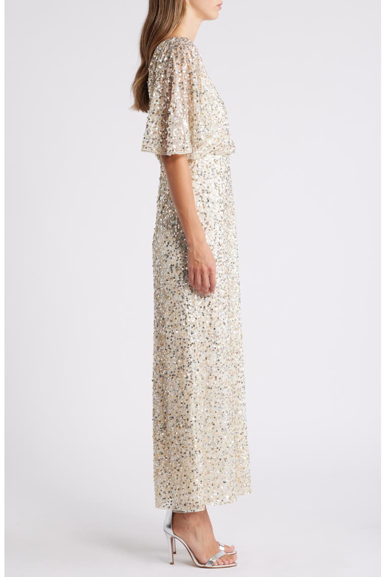 Beaded Capelet Gown, Alternate, color, CHAMPAGNE