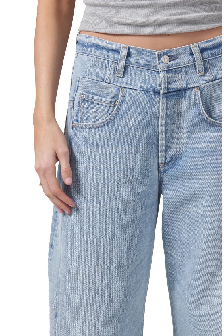 Bisou High Waist Raw Hem Crop Barrel Wide Leg Jeans, Alternate, color, GEMINI