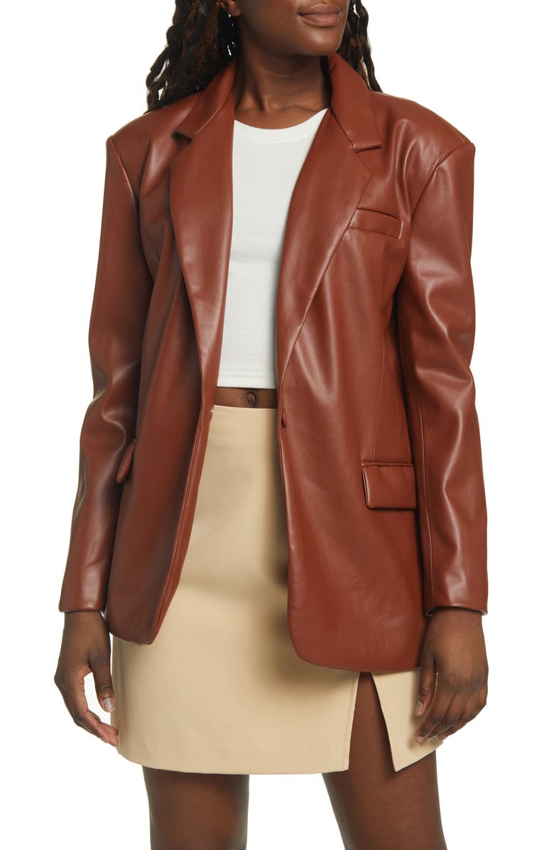 BLANKNYC Oversize One-Button Faux Leather Blazer, Main, color,