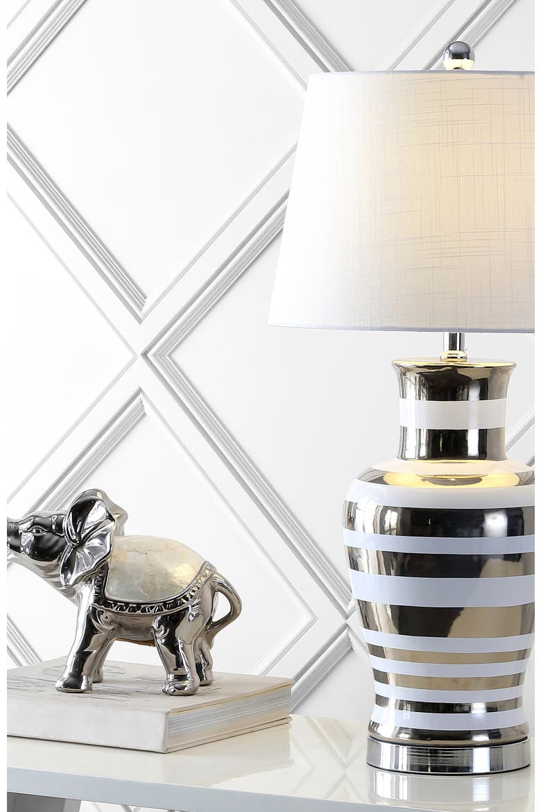 Zilar Striped 28.75" Ceramic/Iron Classic Modern LED Table Lamp, Silver, Alternate, color, Silver/White
