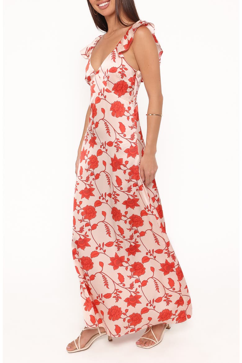 Enala Floral Ruffle Sleeve Satin Maxi Dress, Alternate, color, RED FLORAL