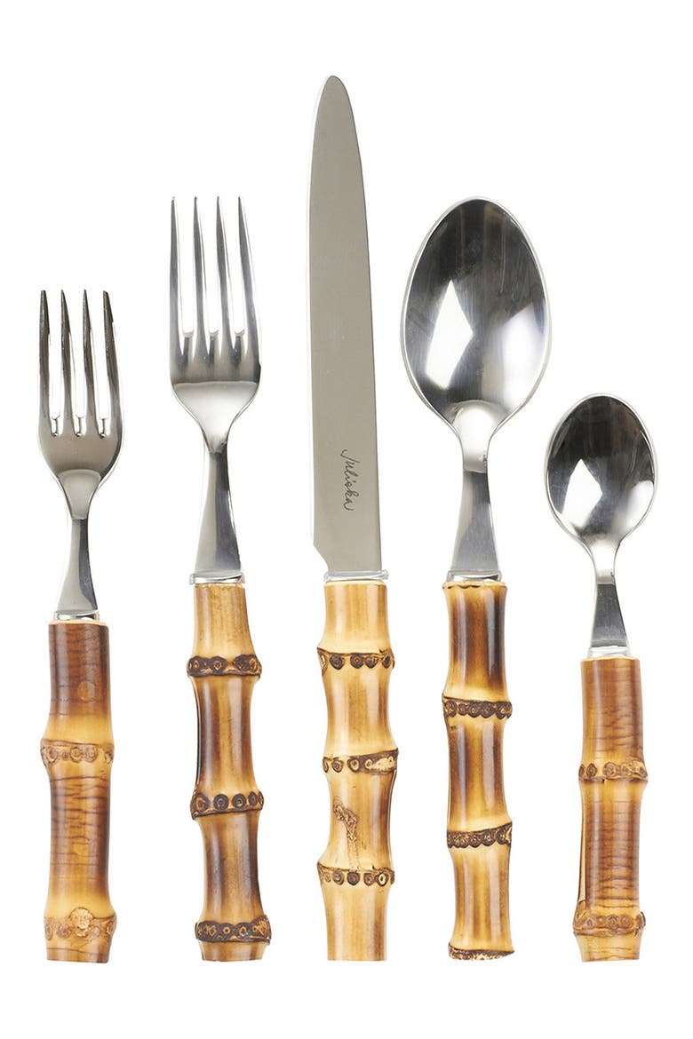 Bamboo 5-Piece Flatware Place Setting, Main, color, SILVER/ BAMBOO NATURAL