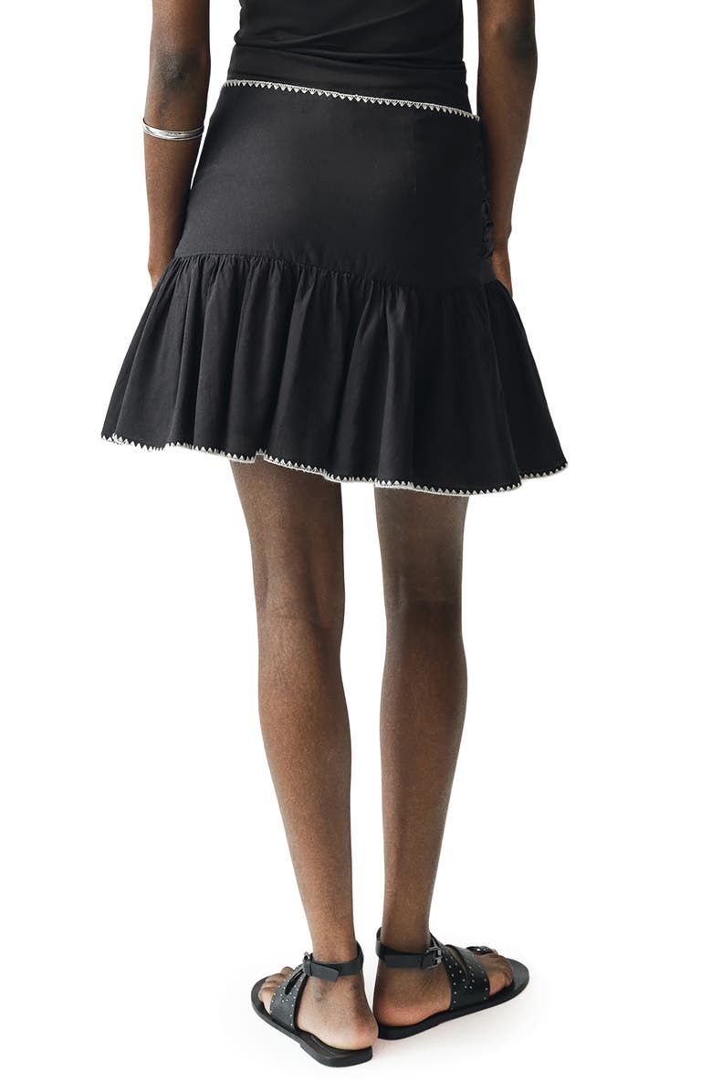 MANGO TEEN Embroidered Ruffle Cotton Miniskirt, Alternate, color, Black